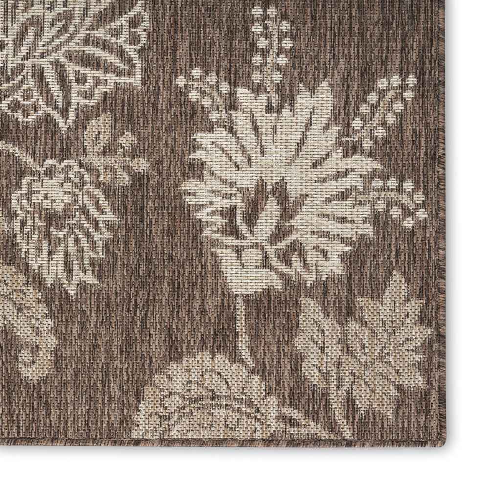 3' X 5' Brown And Ivory Floral Indoor Outdoor Area Rug