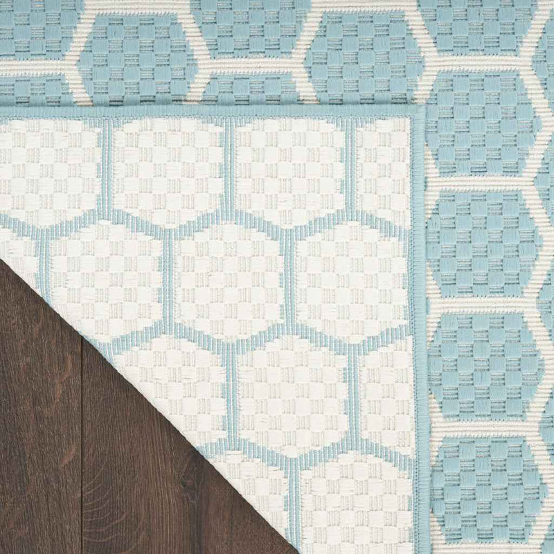 8' X 10' Aqua And Ivory Geometric Indoor Outdoor Area Rug