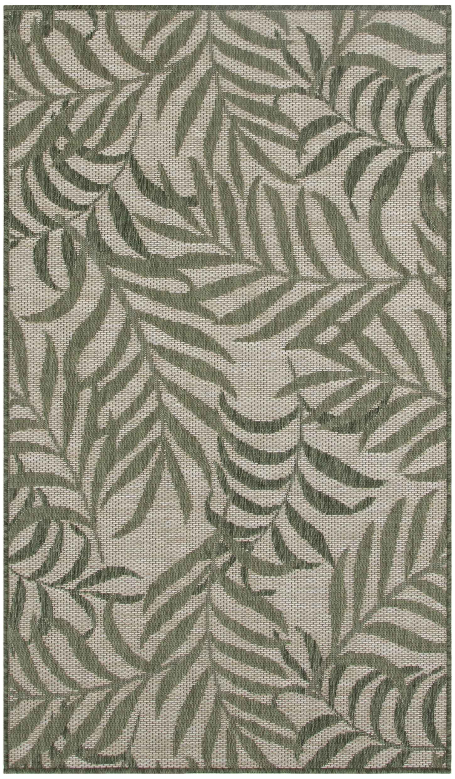 3' X 5' Ivory And Green Palm Leaf Indoor Outdoor Area Rug