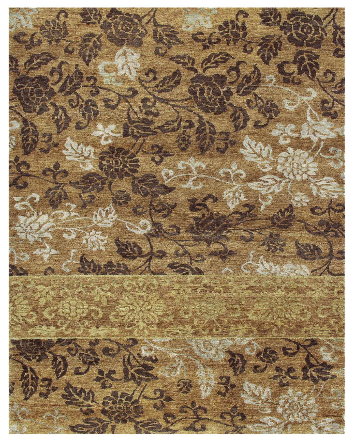 4' X 6' Brown Gold And Tan Floral Hand Knotted Area Rug - Home & Garden