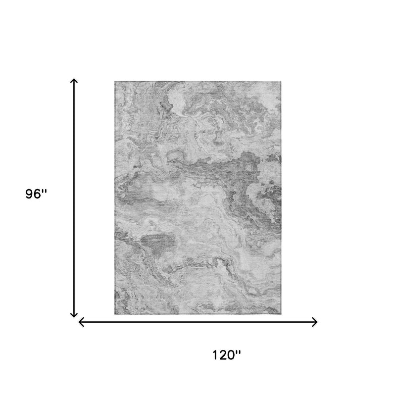 Gray and silver abstract washable area rug size chart, 8 x 10 ft (96 in x 120 in).