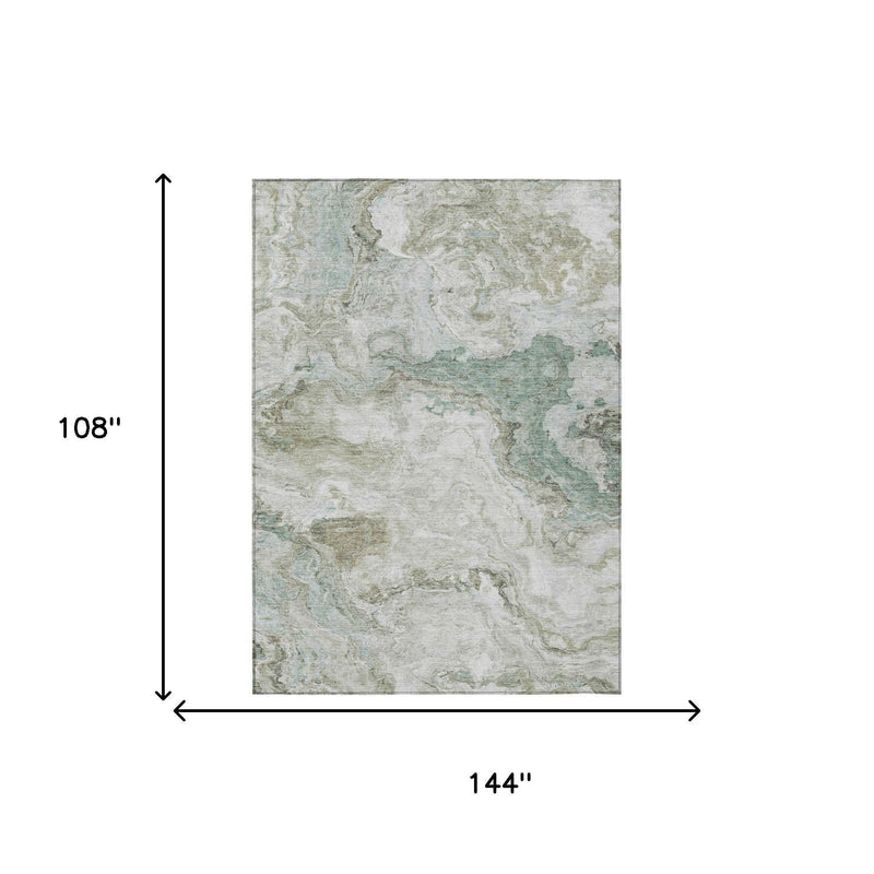 Beige and green abstract area rug, 108 in x 144 in size diagram