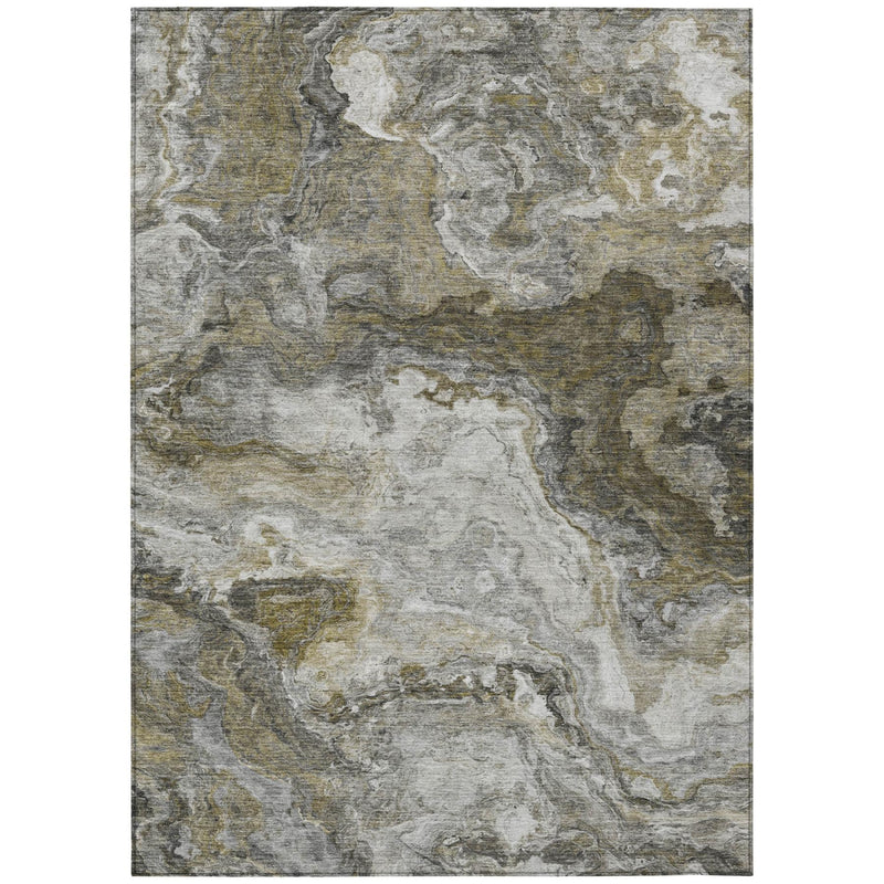 Rectangular gray and beige abstract wash area rug with mottled, distressed design