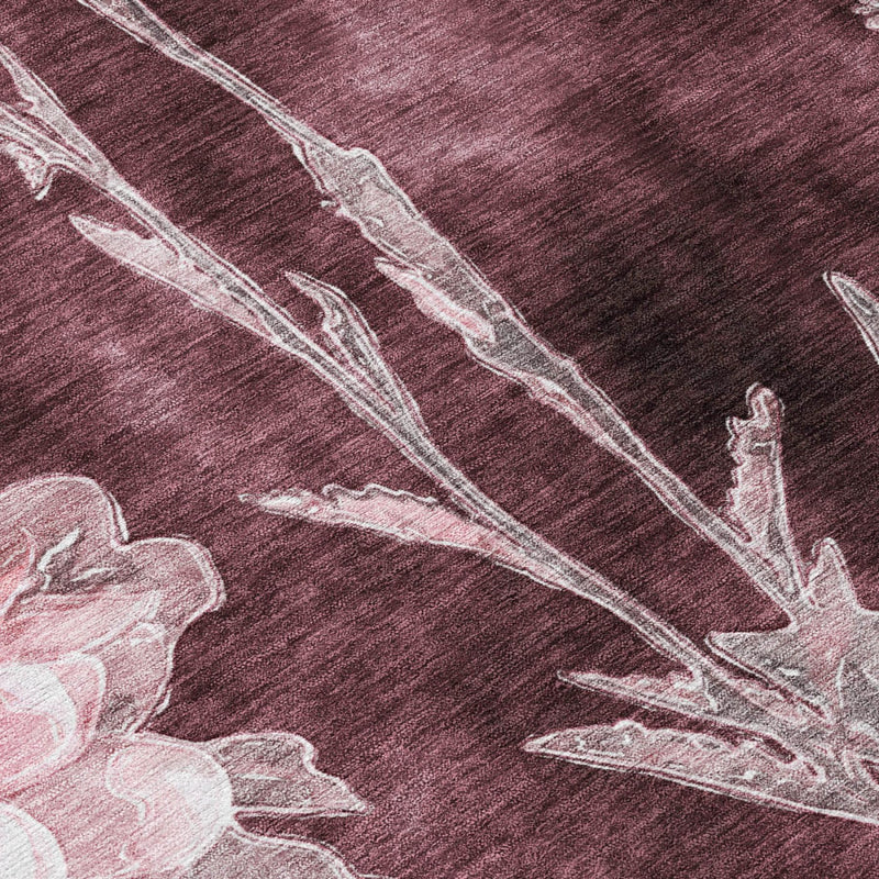 Burgundy rug texture with white floral stems and leaves pattern