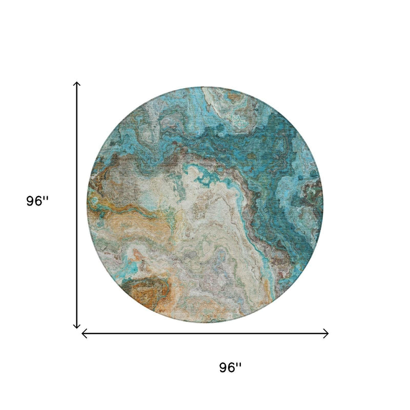 Round abstract area rug dimensions shown: 96 in diameter, 96 in height