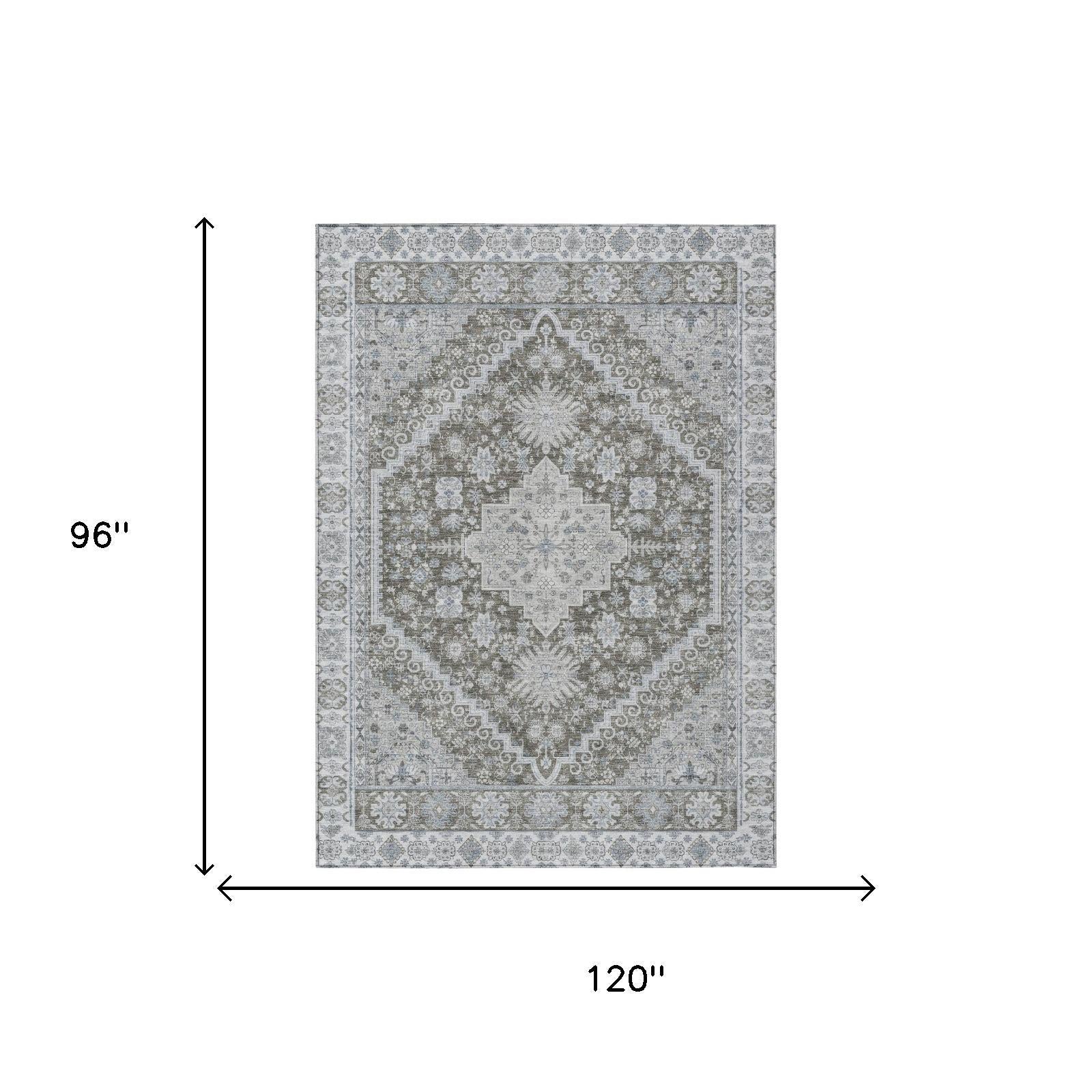 8' X 10' Chocolate And Brown Oriental Washable Indoor Outdoor Area Rug - Outdoor | blocked-missing-media,…