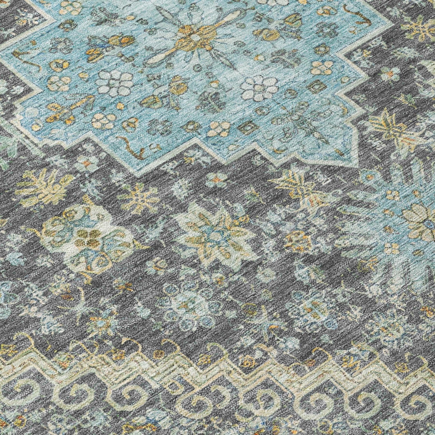5' X 8' Gray And Graphite Oriental Washable Indoor Outdoor Area Rug - Sports & Outdoor