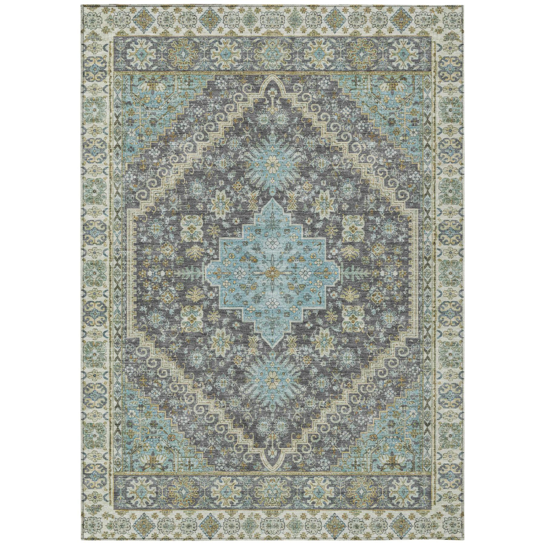 5' X 8' Gray And Graphite Oriental Washable Indoor Outdoor Area Rug - Sports & Outdoor