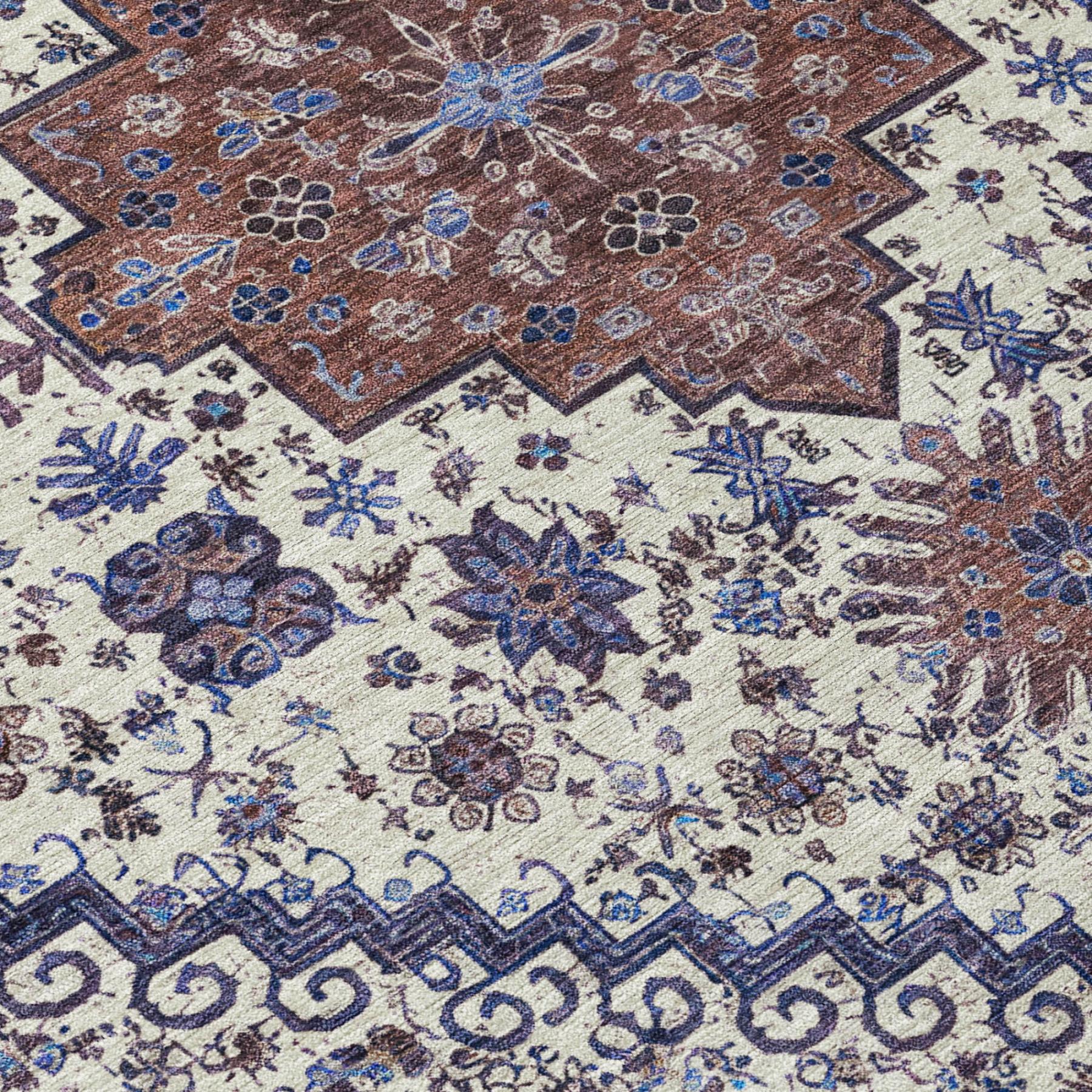 8' Linen And Ivory Round Oriental Washable Indoor Outdoor Area Rug - Sports & Outdoor