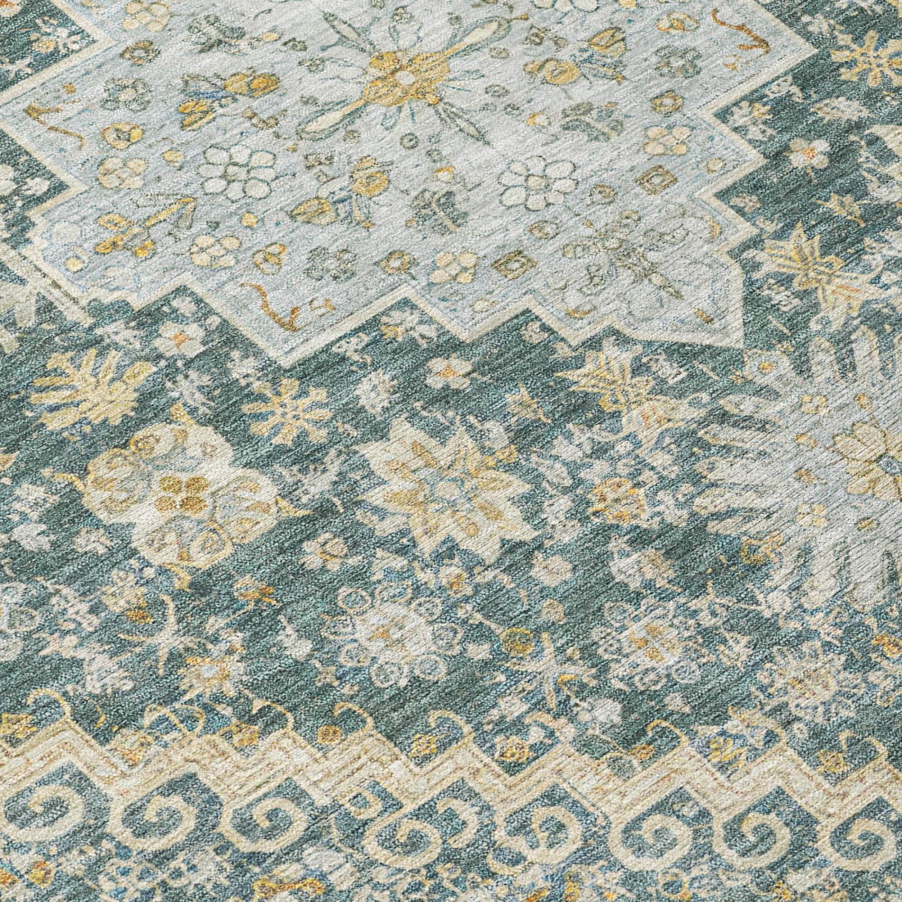 9' X 12' Fern Green And Green Oriental Washable Indoor Outdoor Area Rug - Outdoor