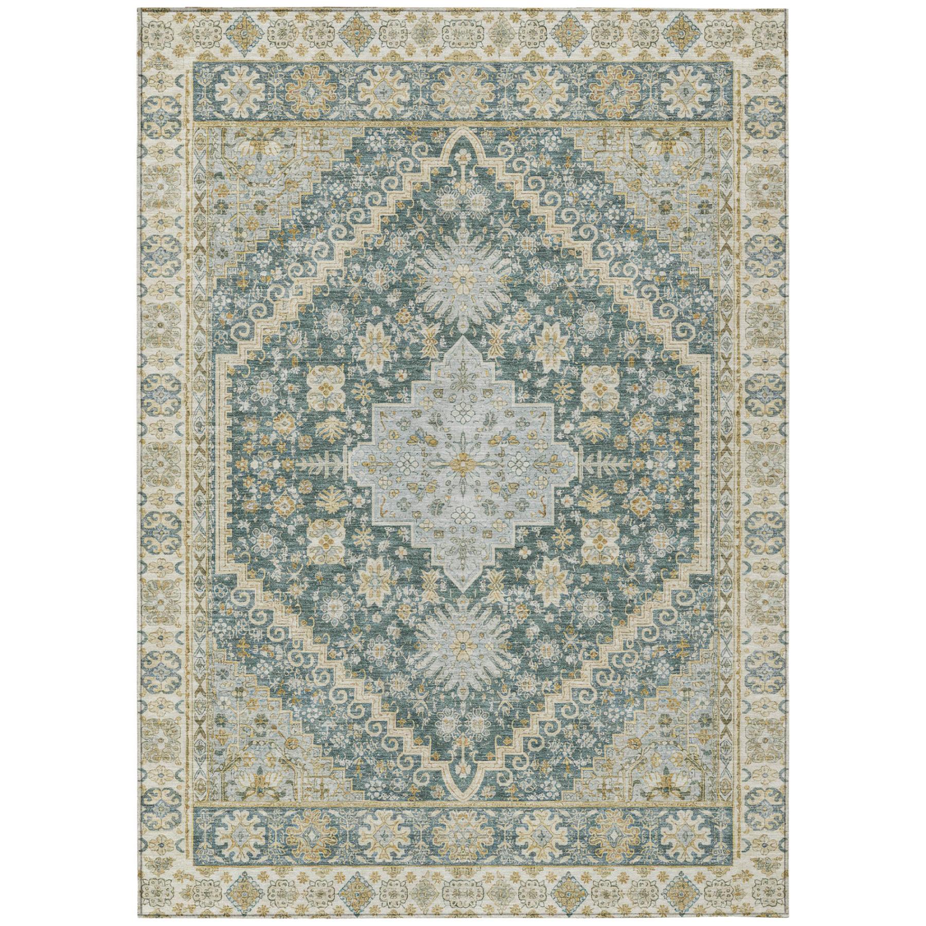 9' X 12' Fern Green And Green Oriental Washable Indoor Outdoor Area Rug - Outdoor