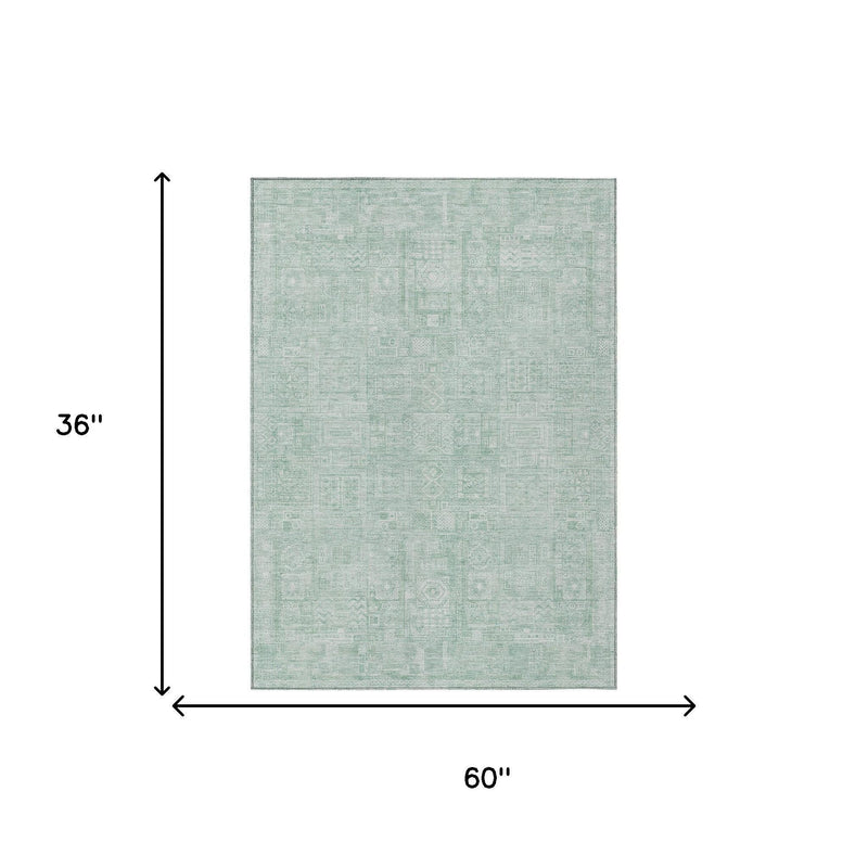 Mint-aqua area rug dimensions: 36 in x 60 in, with an oriental pattern.