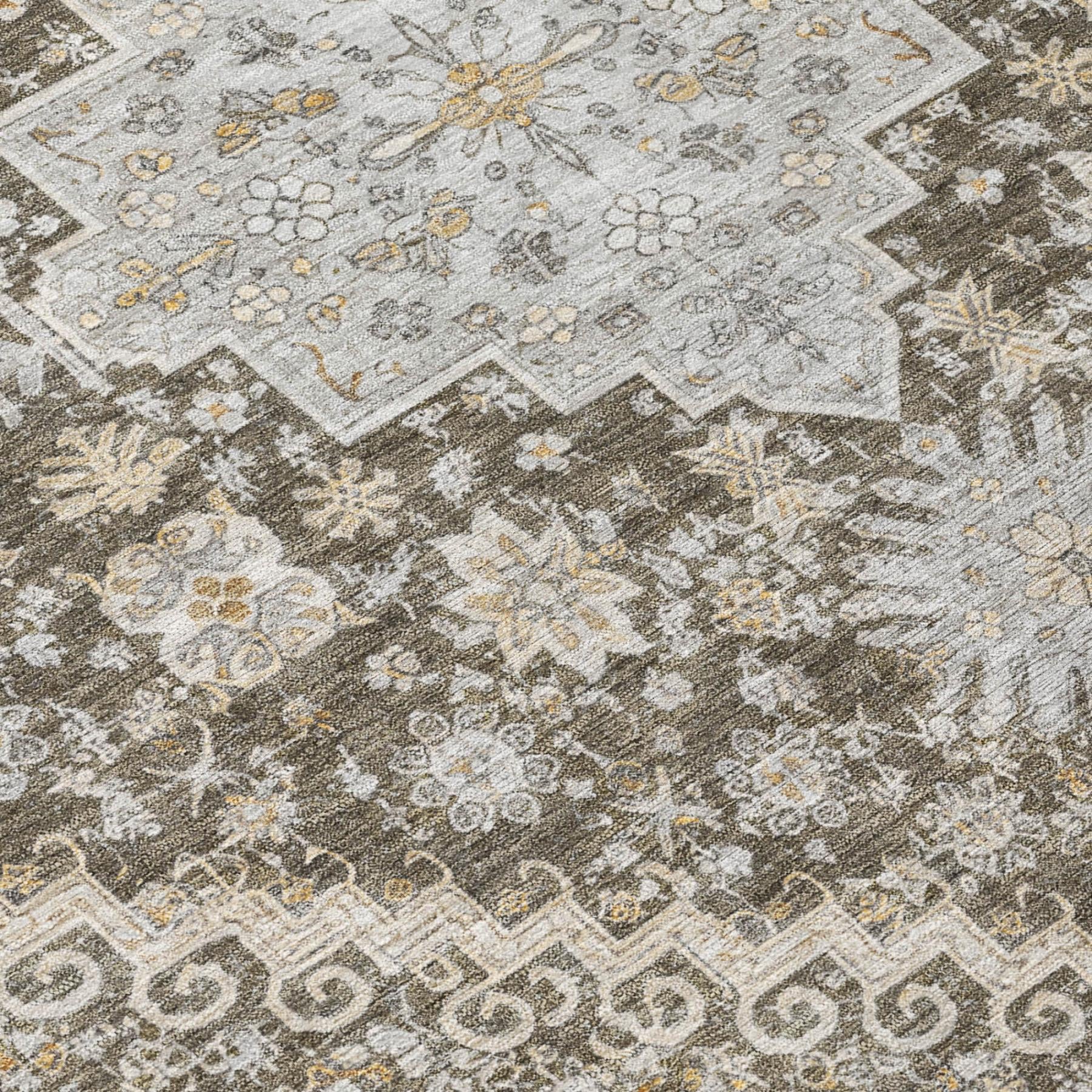 10' X 14' Brown And Silver Oriental Washable Indoor Outdoor Area Rug - Sports & Outdoor
