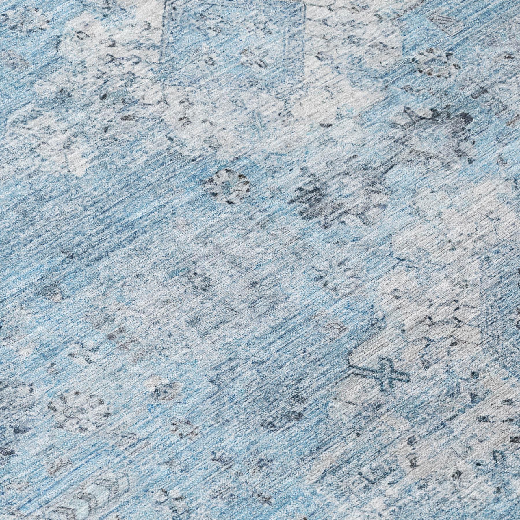 8' Sky Blue And Blue Round Oriental Washable Indoor Outdoor Area Rug - Outdoor | blocked-out-of-stock, Outdoor, sync-blocked