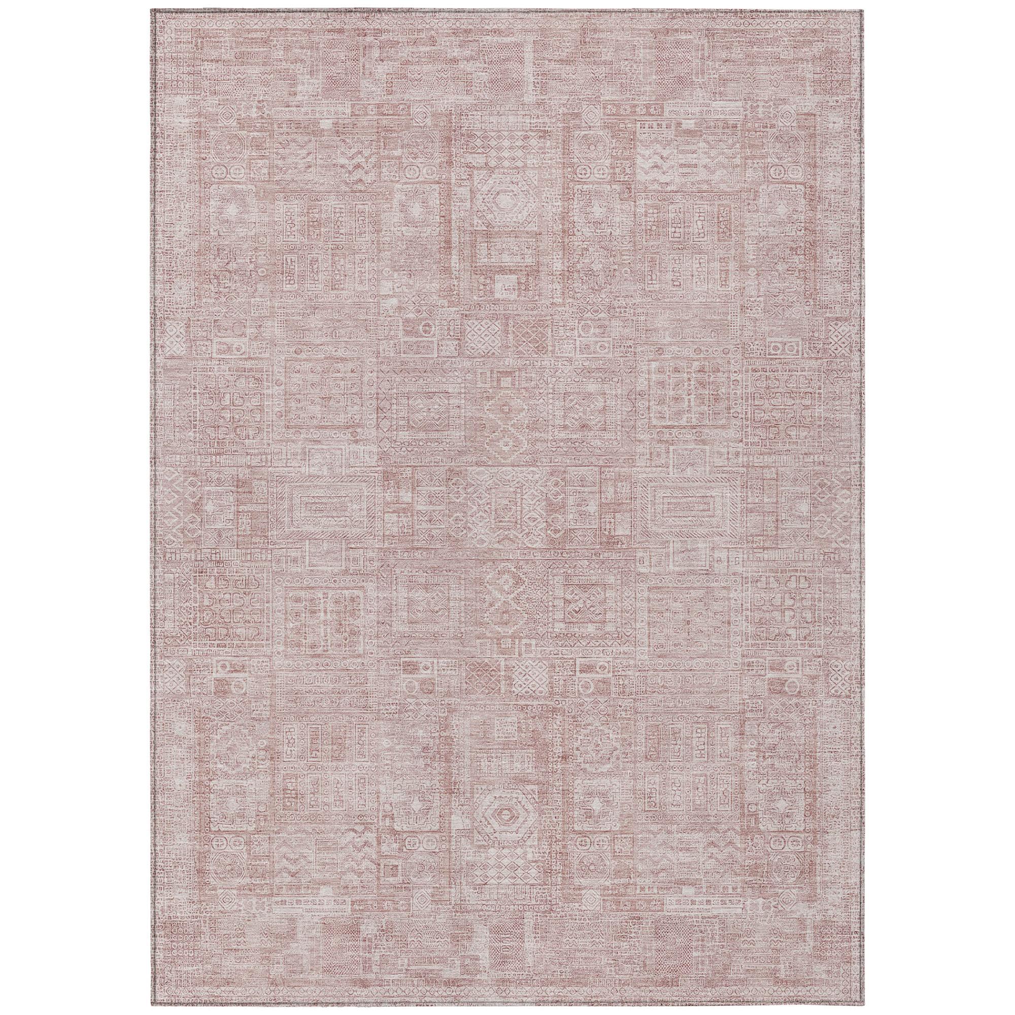 10' X 14' Pink And Tan Oriental Washable Indoor Outdoor Area Rug - Sports & Outdoor