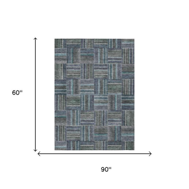 Rectangular area rug diagram, 90 in by 60 in geometric tile pattern