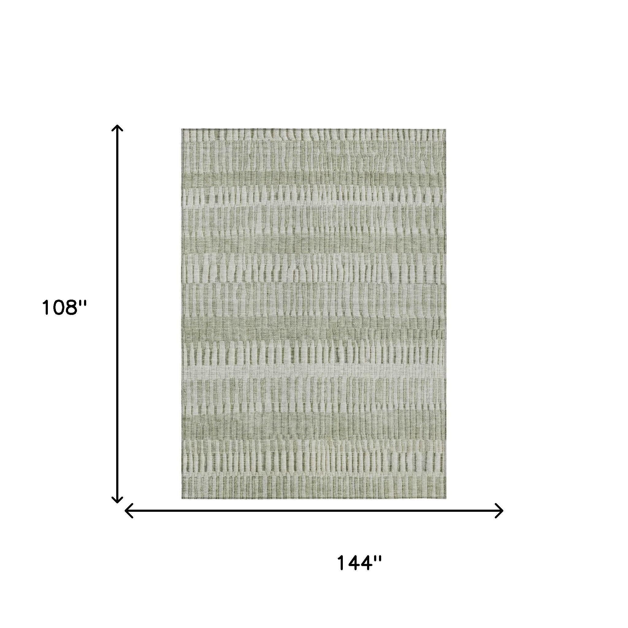 9' X 12' Sage And Green Striped Washable Indoor Outdoor Area Rug - Outdoor