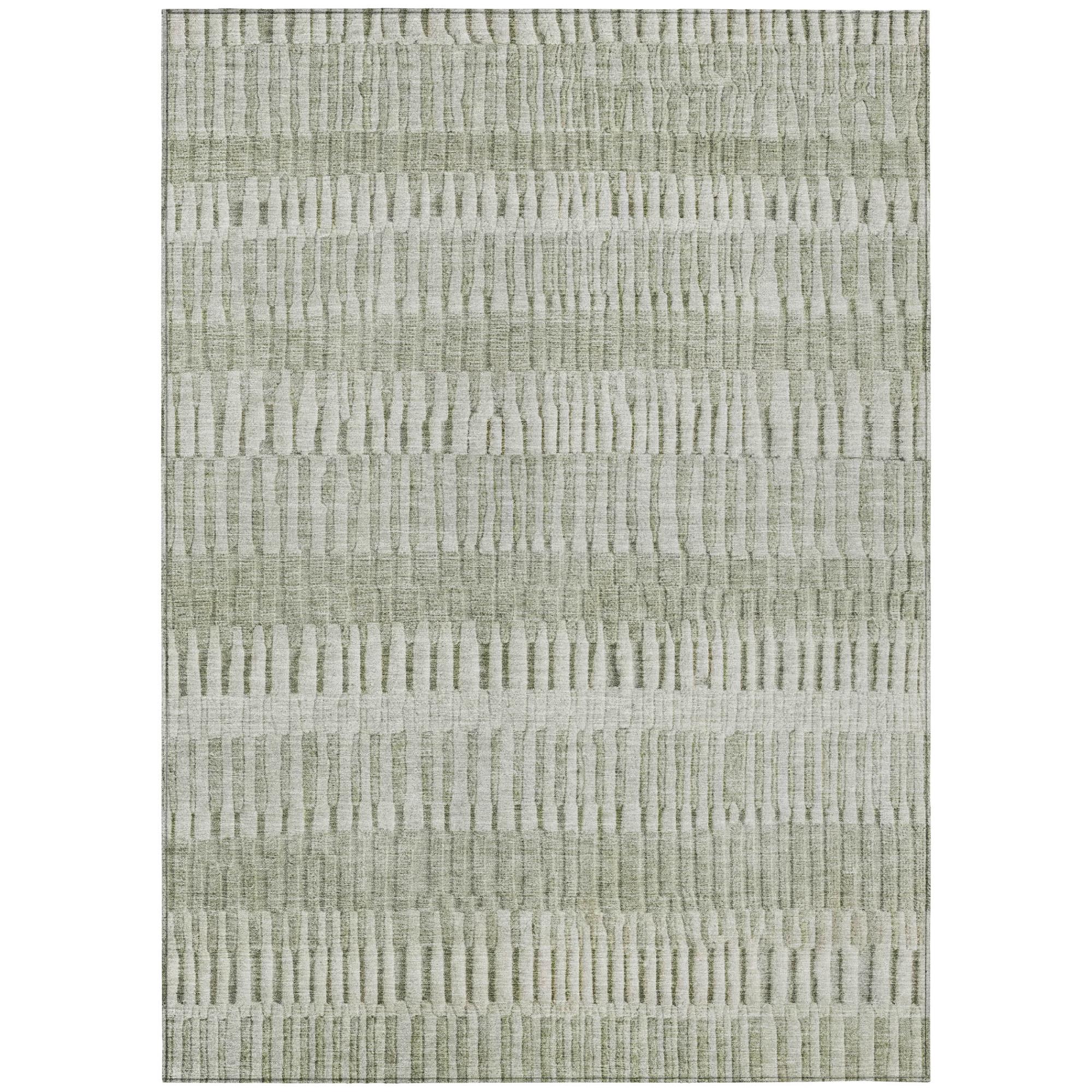 9' X 12' Sage And Green Striped Washable Indoor Outdoor Area Rug - Outdoor