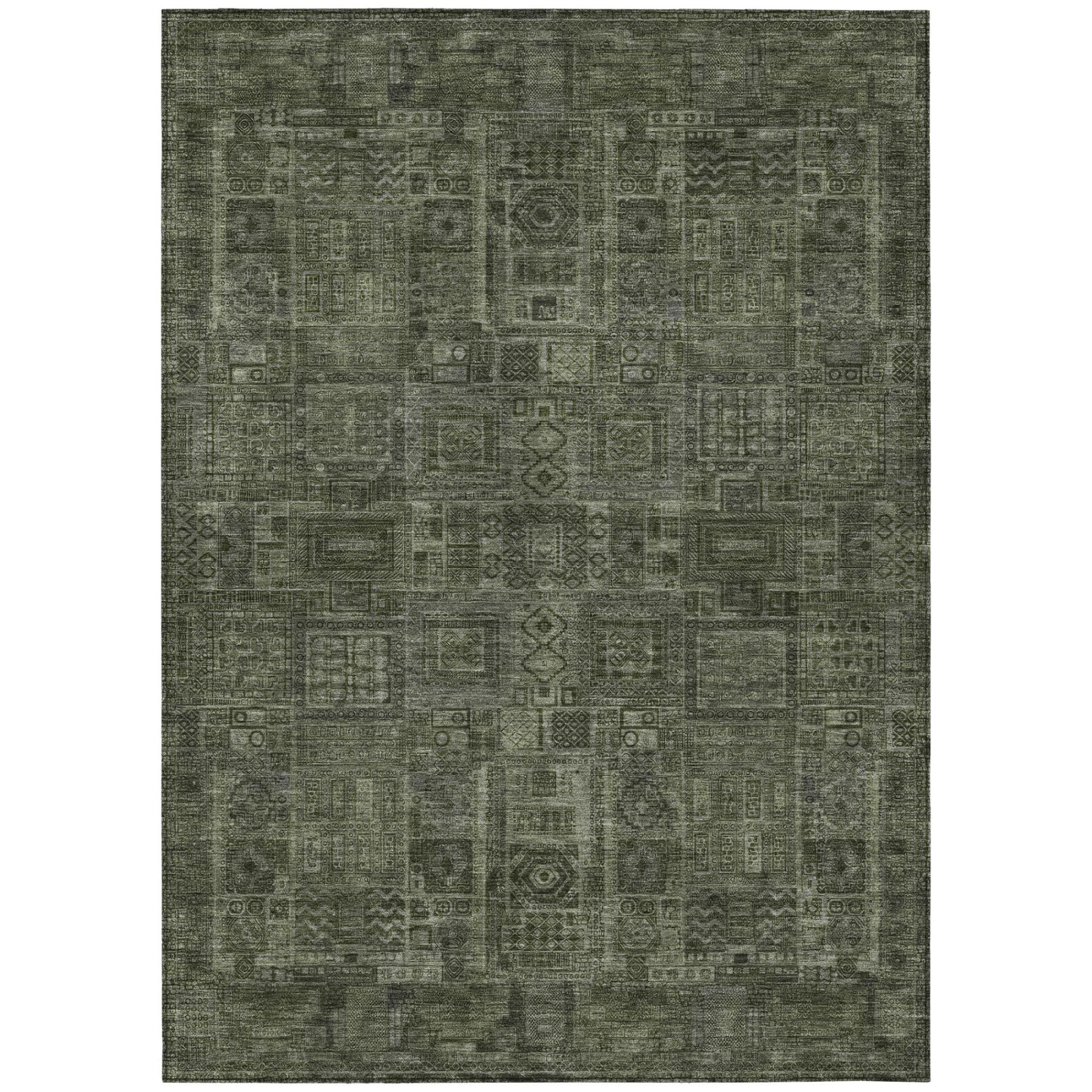 8' X 10' Green And Chocolate Oriental Washable Indoor Outdoor Area Rug - Sports & Outdoor
