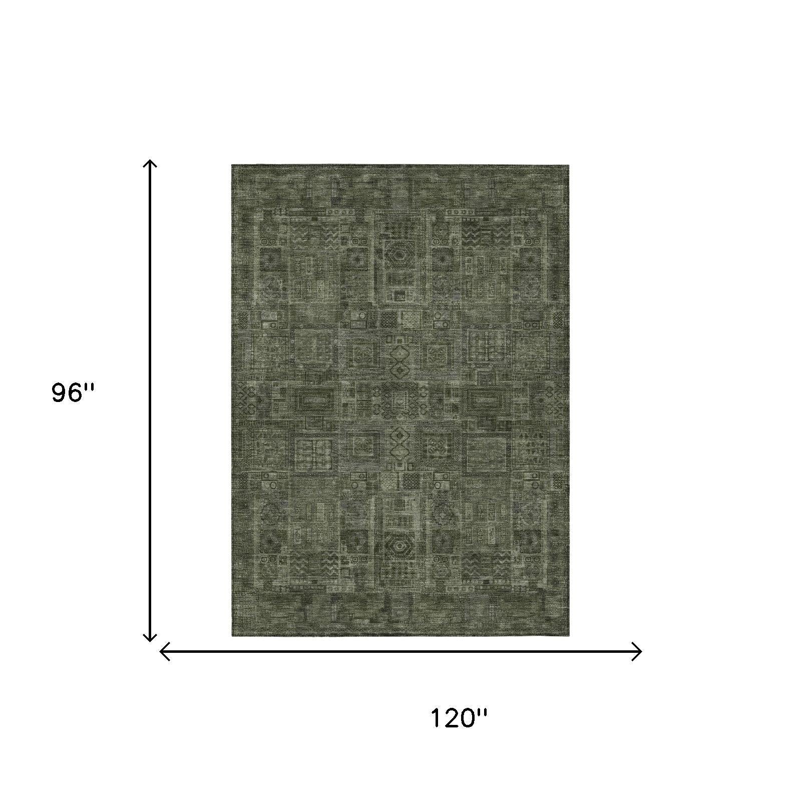 8' X 10' Green And Chocolate Oriental Washable Indoor Outdoor Area Rug - Sports & Outdoor