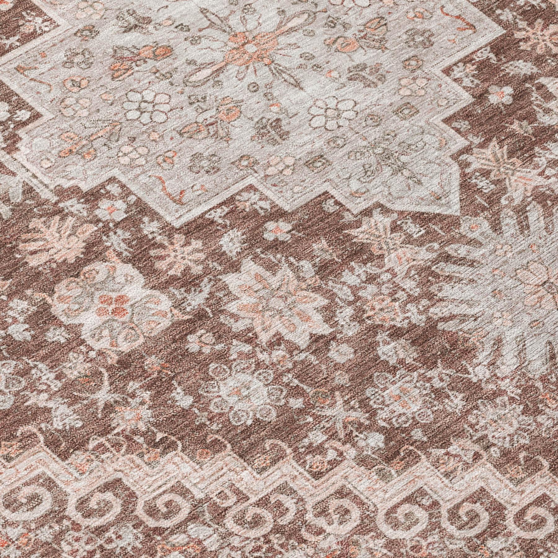 8' Orange And Beige Round Oriental Washable Indoor Outdoor Area Rug - Outdoor | blocked-missing-media,…