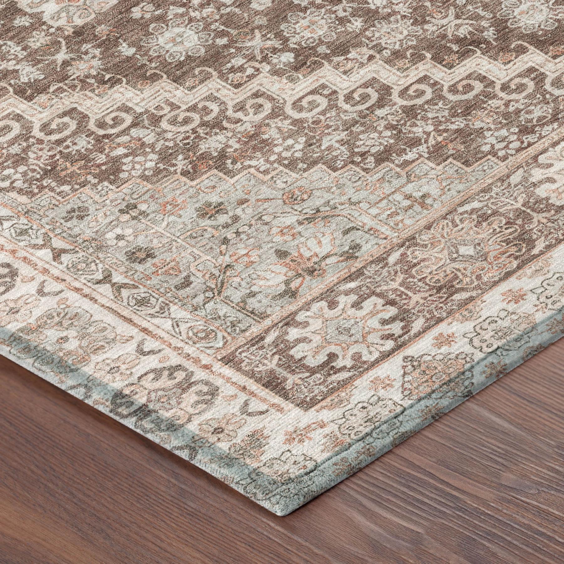 8' Orange And Beige Round Oriental Washable Indoor Outdoor Area Rug - Outdoor | blocked-missing-media,…
