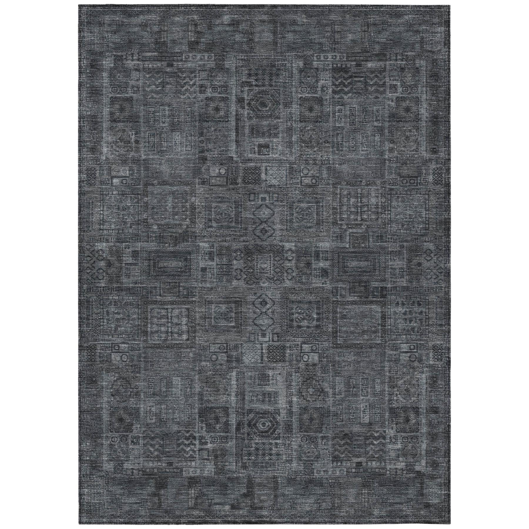 10' X 14' Gray And Graphite Oriental Washable Indoor Outdoor Area Rug - Sports & Outdoor