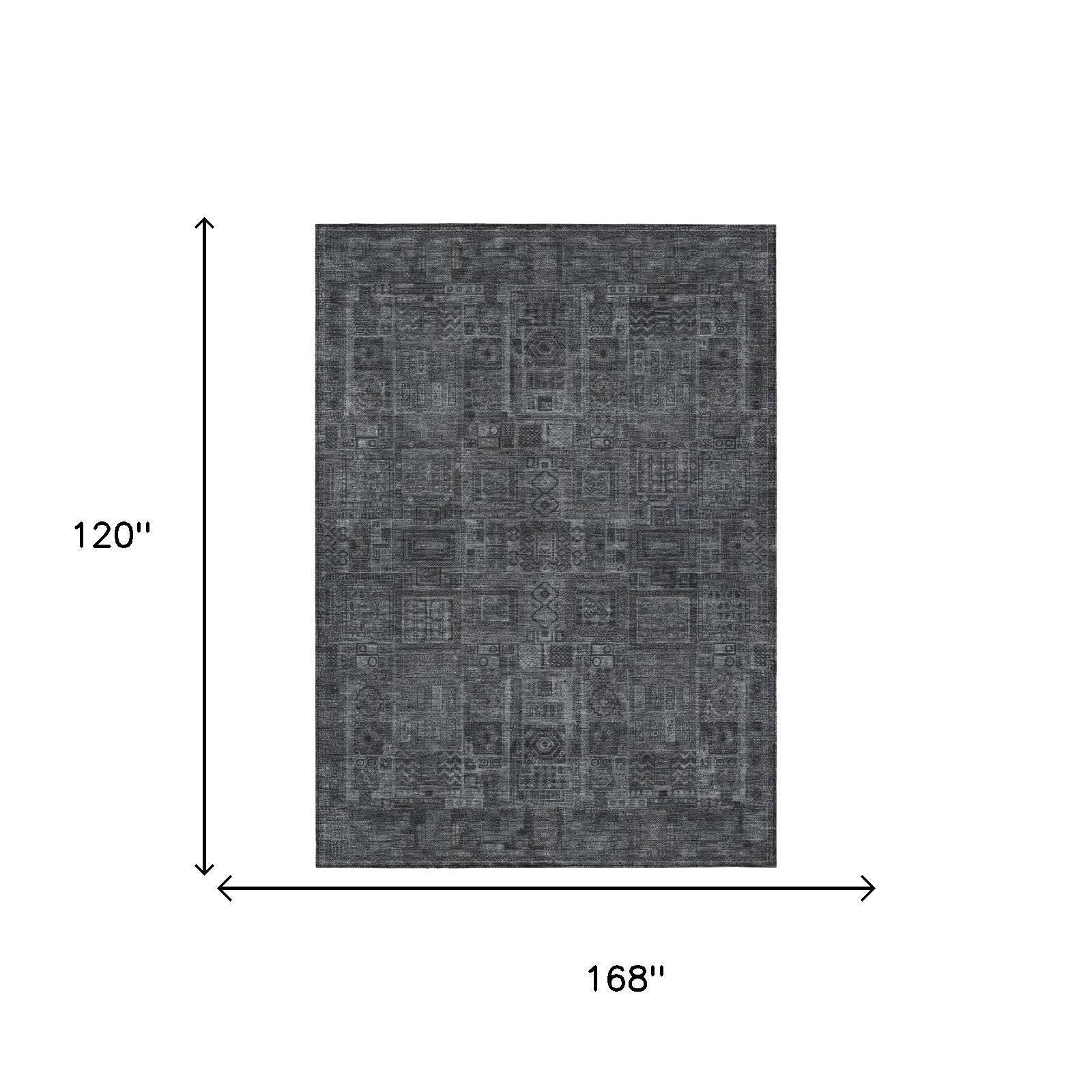 10' X 14' Gray And Graphite Oriental Washable Indoor Outdoor Area Rug - Sports & Outdoor