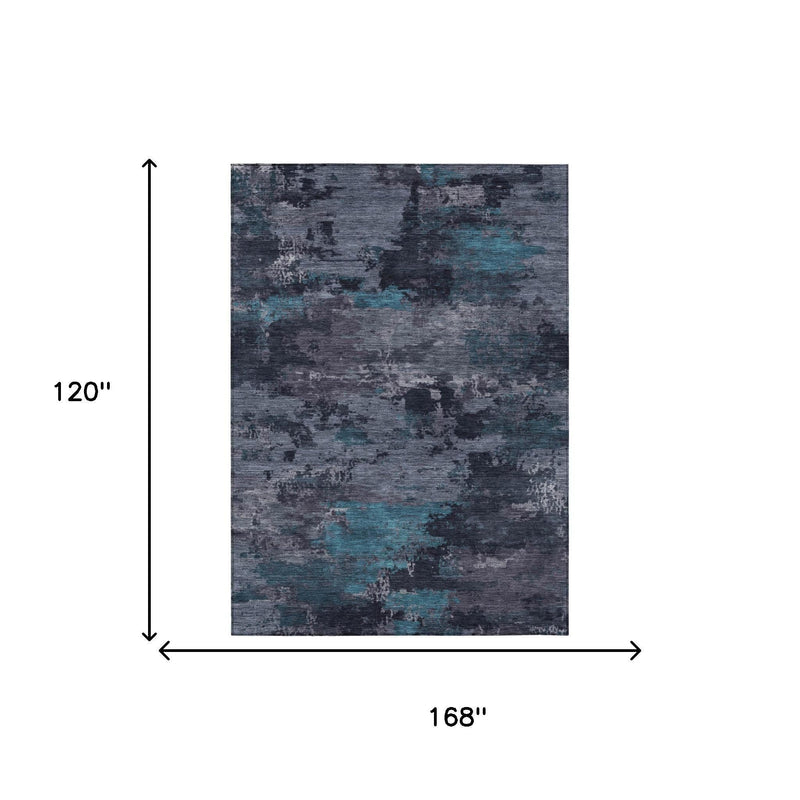 Teal-blue and graphite abstract area rug, size 120 x 168 in.