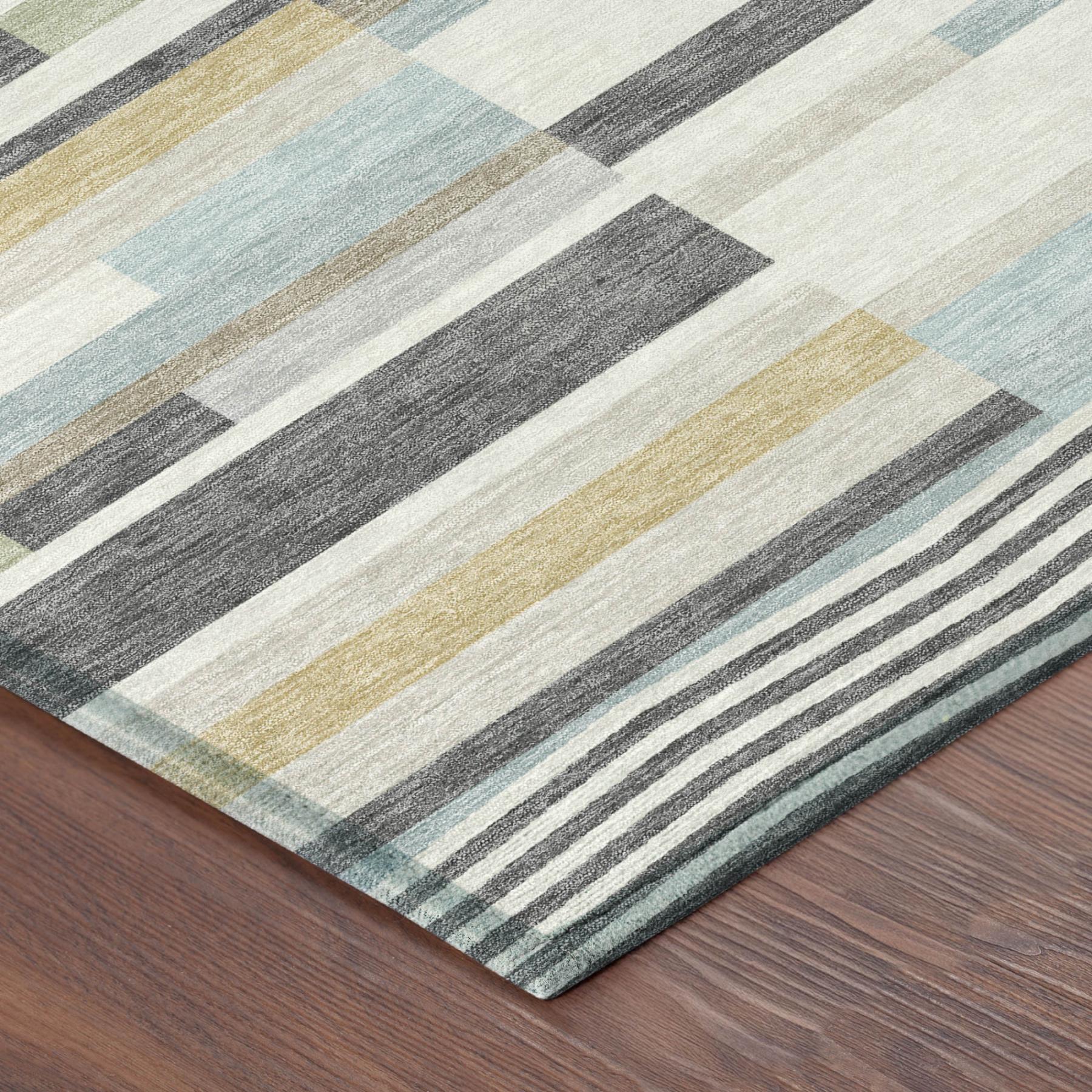 10' X 14' Gray And Silver Striped Washable Indoor Outdoor Area Rug - Outdoor | blocked-out-of-stock, Outdoor, sync-blocked