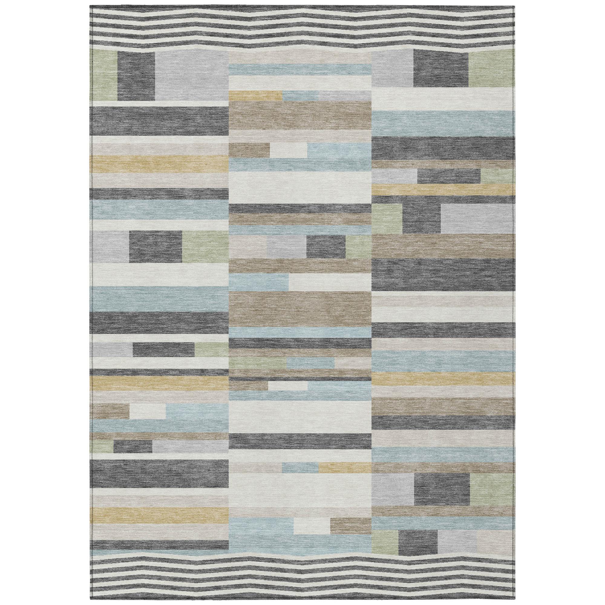 10' X 14' Gray And Silver Striped Washable Indoor Outdoor Area Rug - Outdoor | blocked-out-of-stock, Outdoor, sync-blocked
