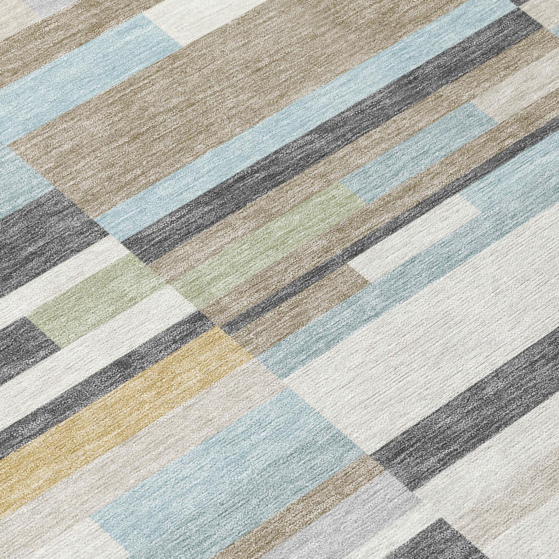 10' X 14' Gray And Silver Striped Washable Indoor Outdoor Area Rug - Outdoor | blocked-out-of-stock, Outdoor, sync-blocked