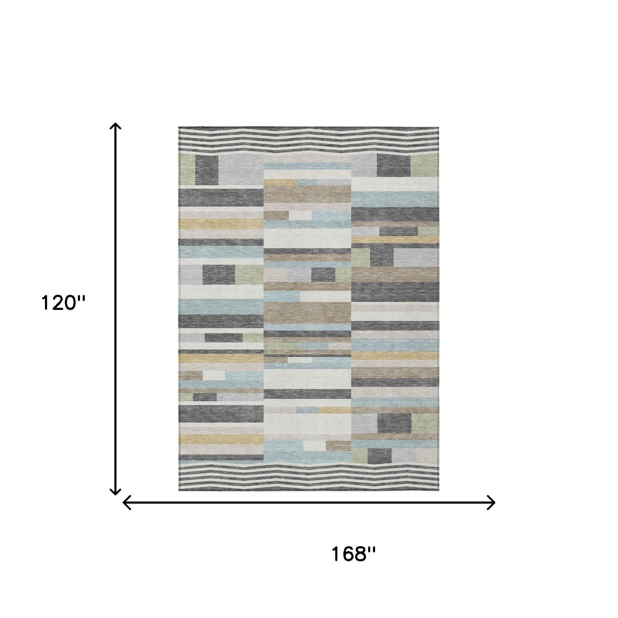 10' X 14' Gray And Silver Striped Washable Indoor Outdoor Area Rug - Outdoor | blocked-out-of-stock, Outdoor, sync-blocked