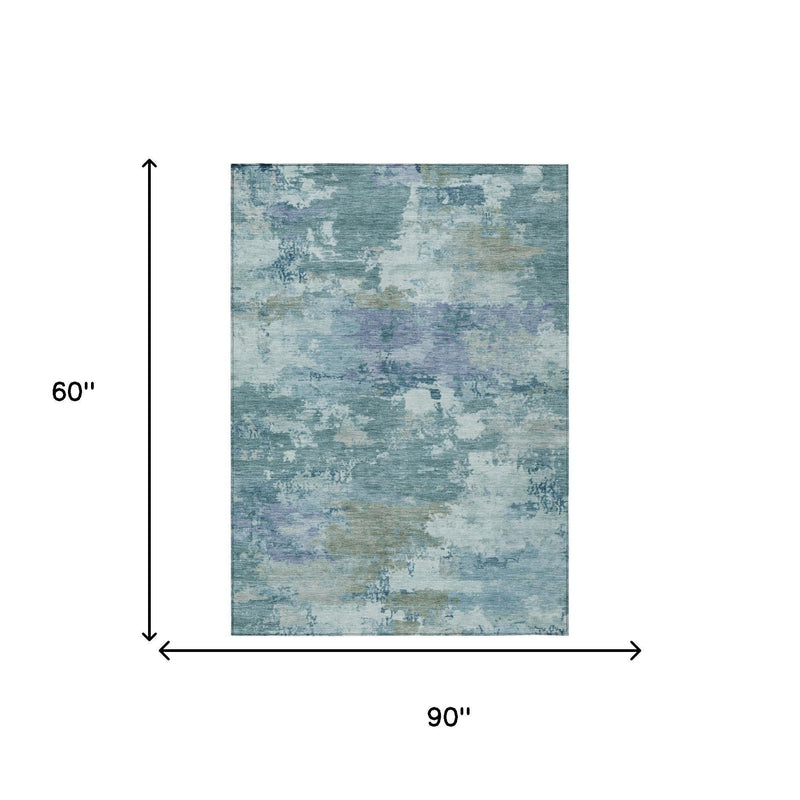 Teal blue and silver abstract area rug dimensions 60 in by 90 in