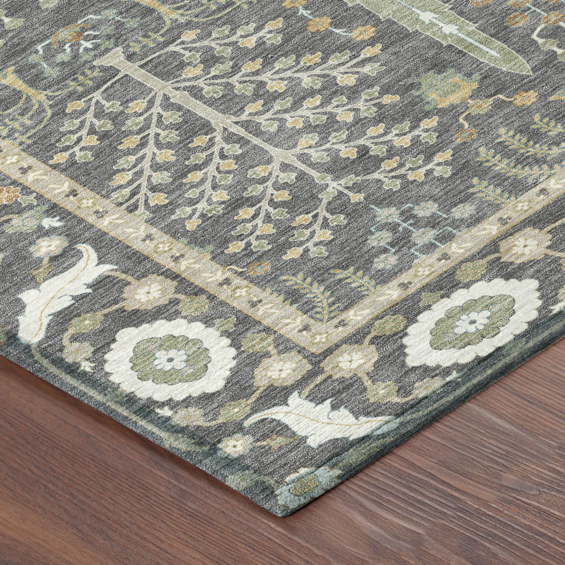 5' X 8' Gray And Graphite Oriental Washable Indoor Outdoor Area Rug - Sports & Outdoor