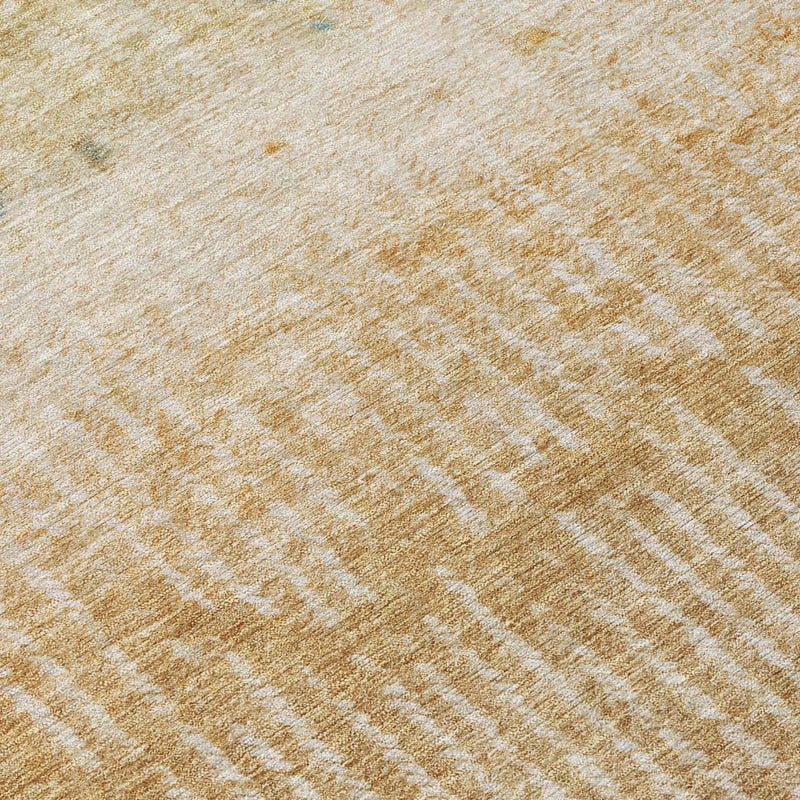 Close-up wheat and gold abstract wash rug with streaked, textured striations