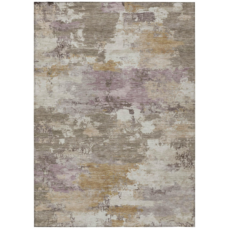 Taupe and brown abstract indoor outdoor area rug, rectangular with gray highlights