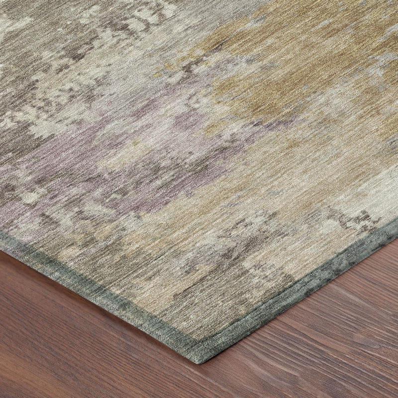 Close-up of round abstract area rug texture in taupe, gray, and brown