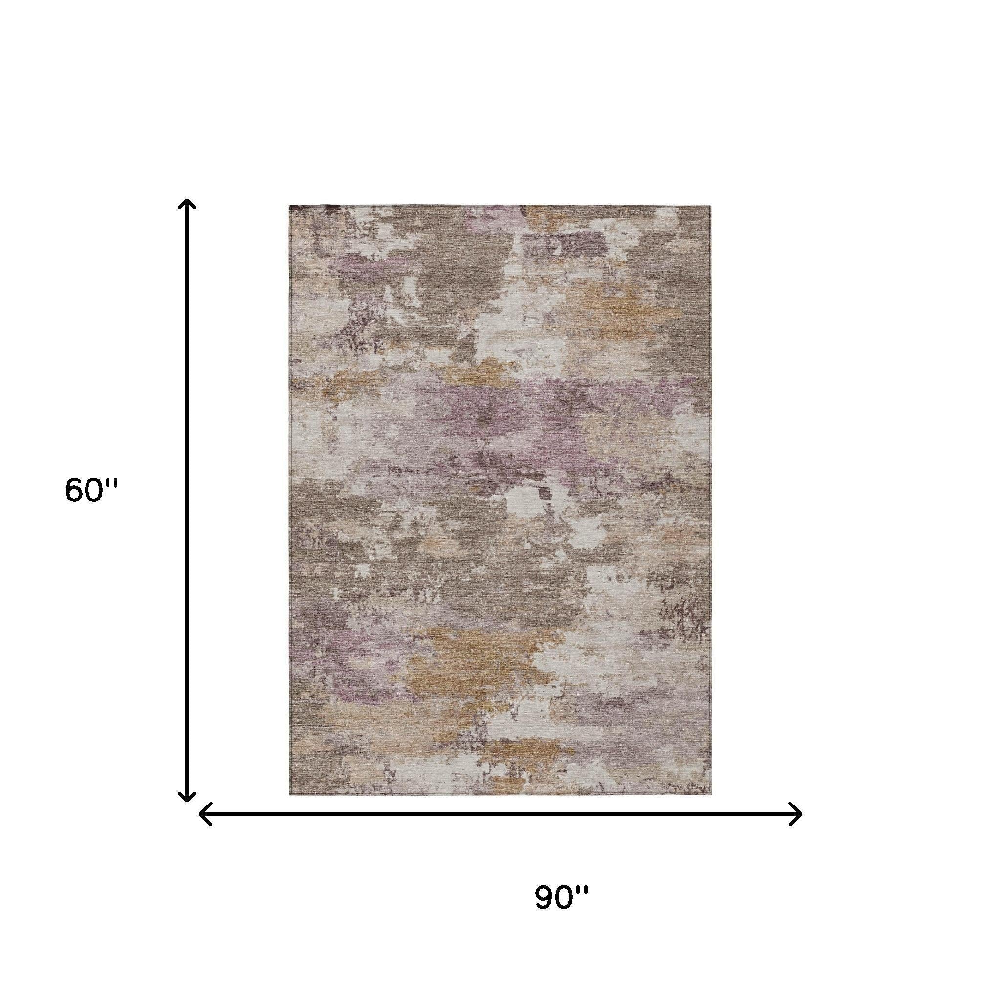 5' X 8' Brown And Blush Abstract Washable Indoor Outdoor Area Rug - Sports & Outdoor