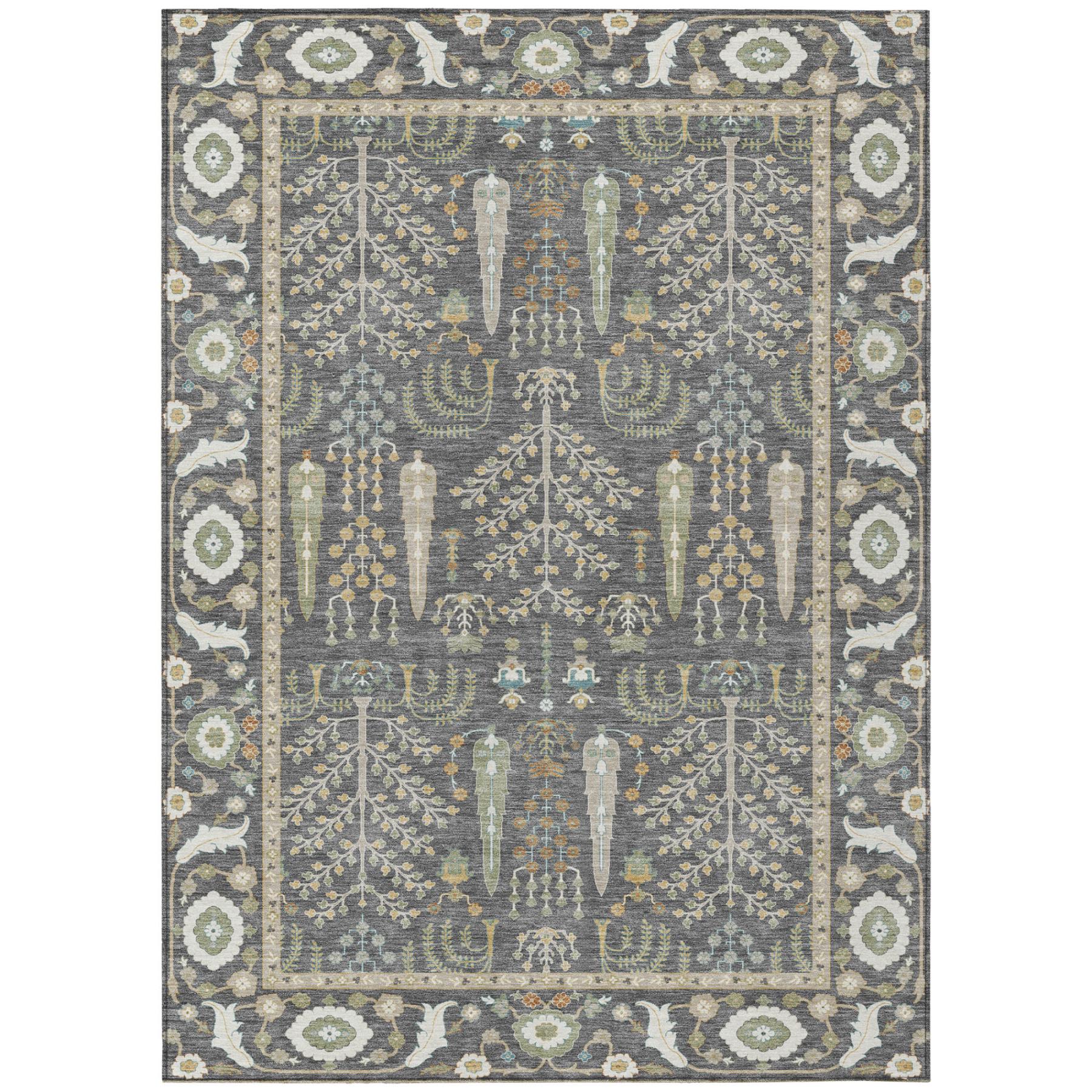 10' X 14' Gray And Graphite Oriental Washable Indoor Outdoor Area Rug - Sports & Outdoor