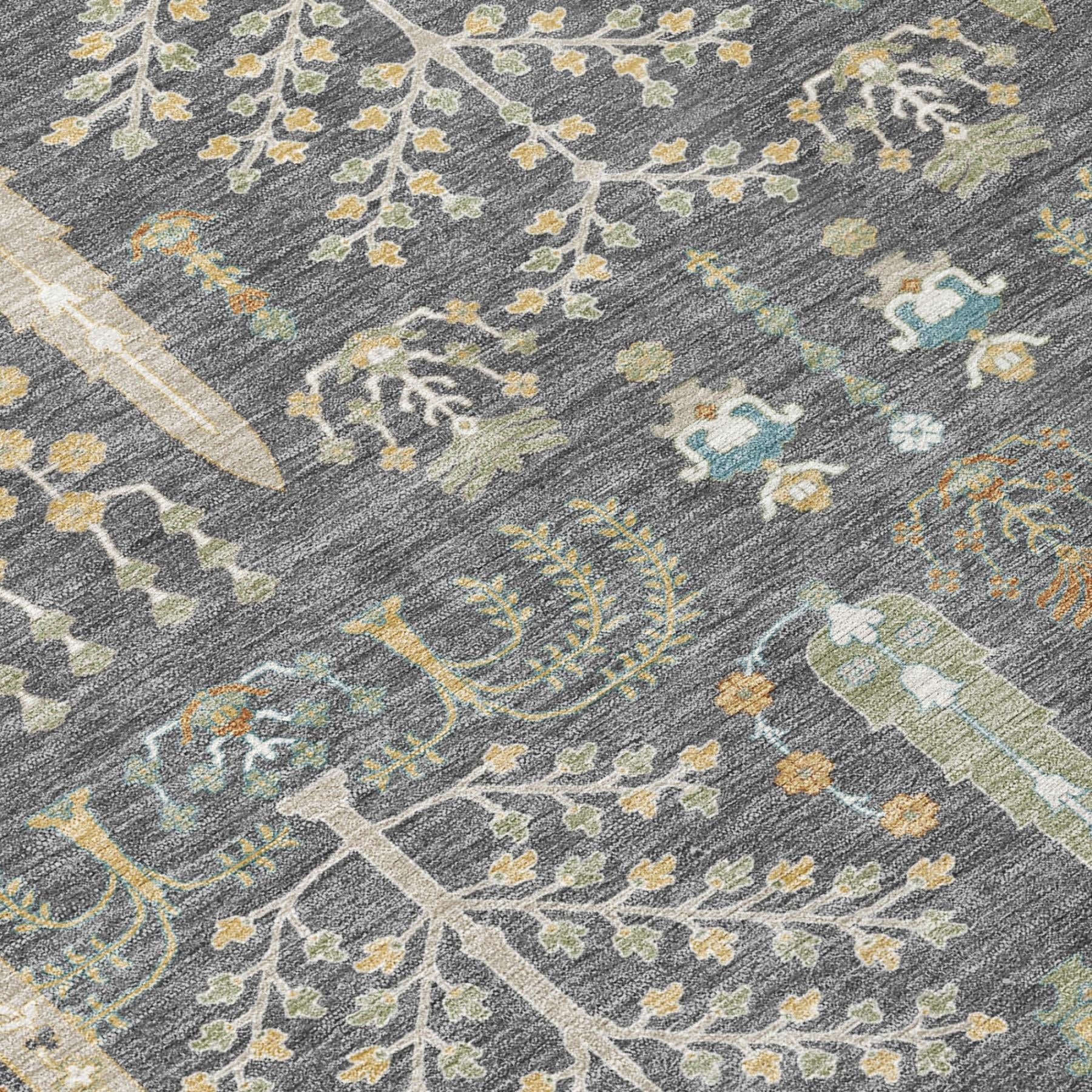 10' X 14' Gray And Graphite Oriental Washable Indoor Outdoor Area Rug - Sports & Outdoor