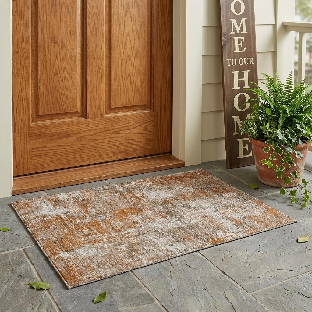 3' X 5' Orange And Green Abstract Washable Indoor Outdoor Area Rug - Sports & Outdoor
