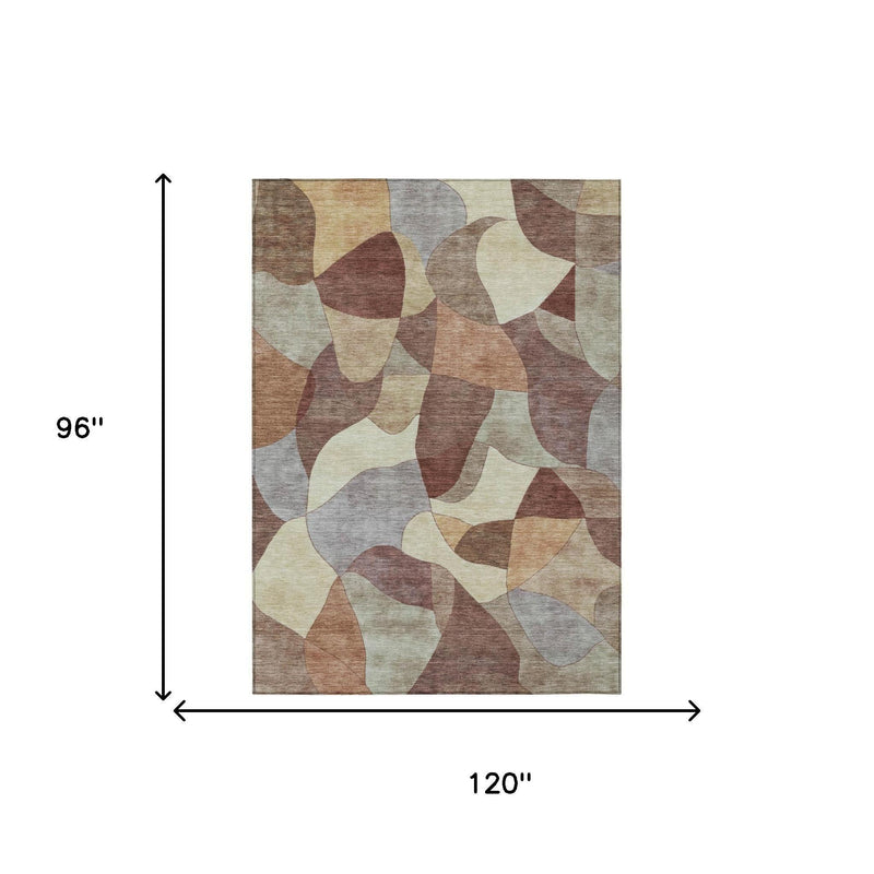 8x10 abstract area rug size diagram, cream, gray, and brown pattern