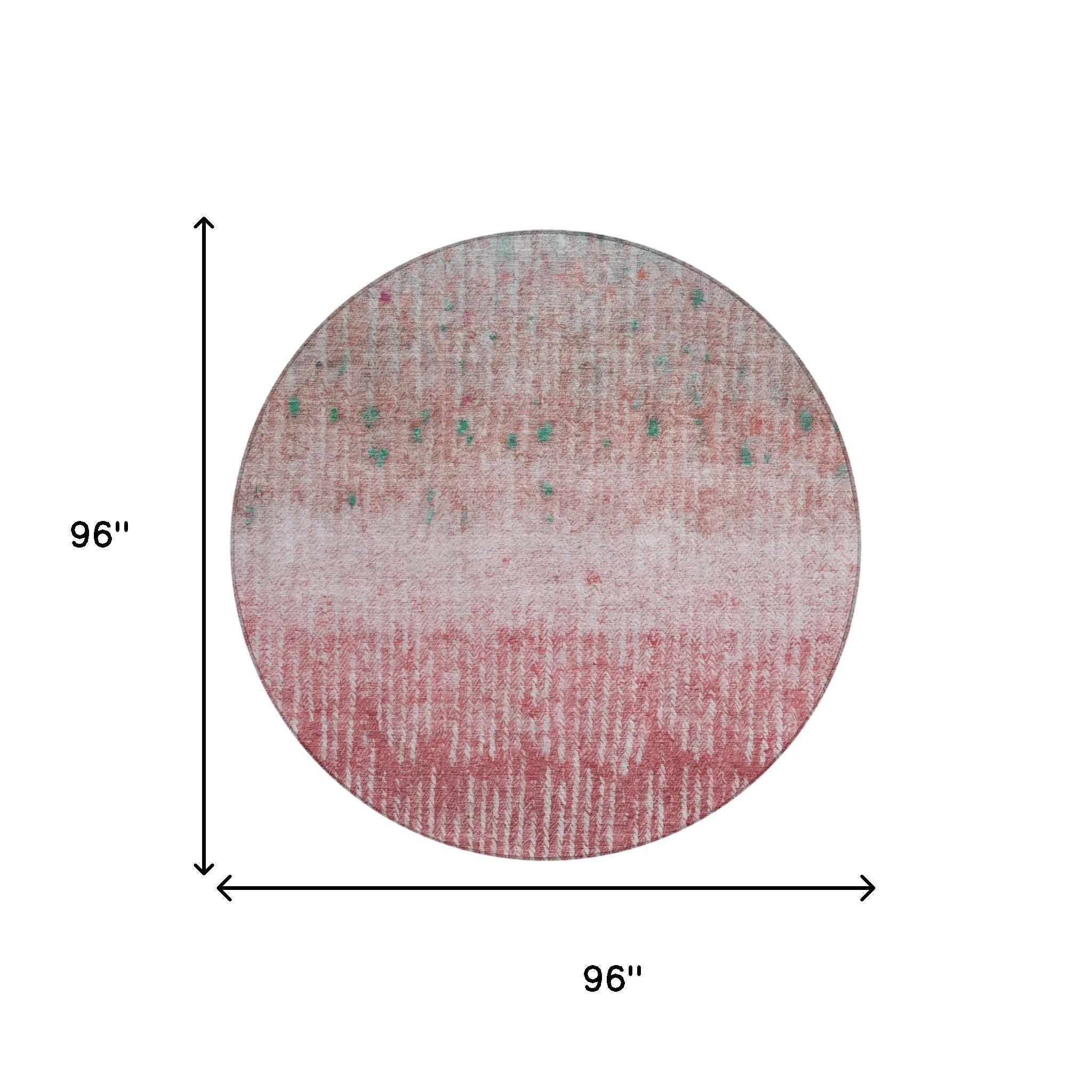8' Pink And Blush Round Abstract Washable Indoor Outdoor Area Rug - Sports & Outdoor