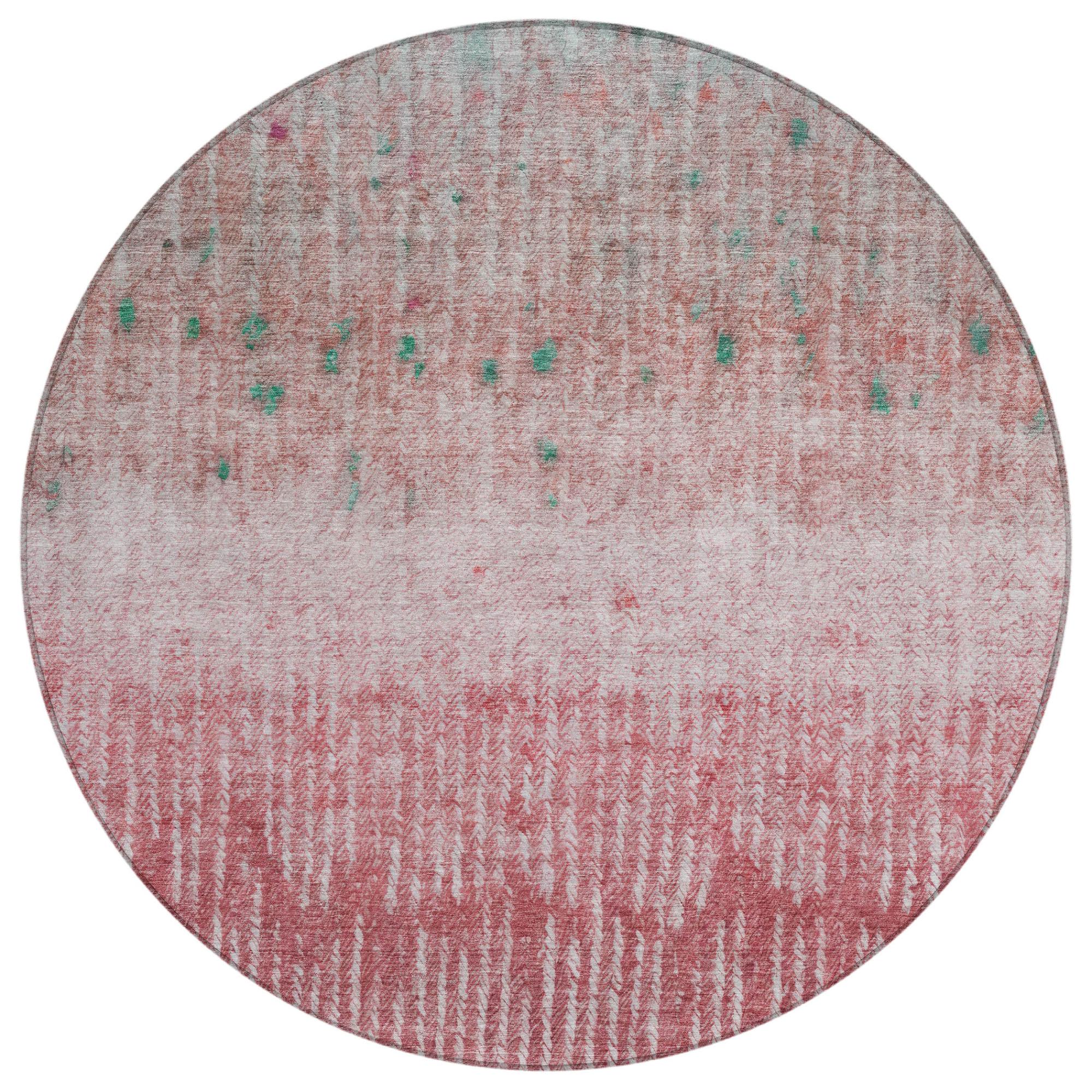 8' Pink And Blush Round Abstract Washable Indoor Outdoor Area Rug - Sports & Outdoor