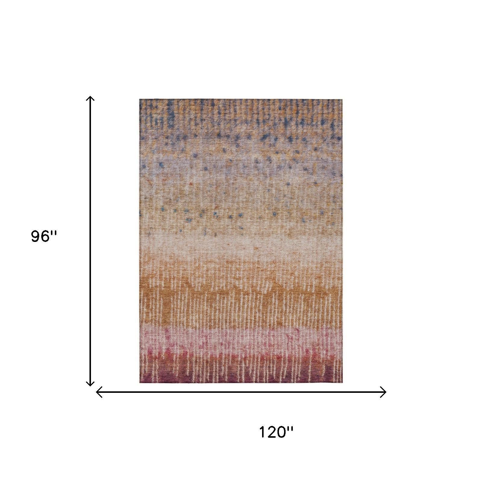 Multicolored abstract area rug, 120" x 96", featuring a gradient design in warm earth tones.