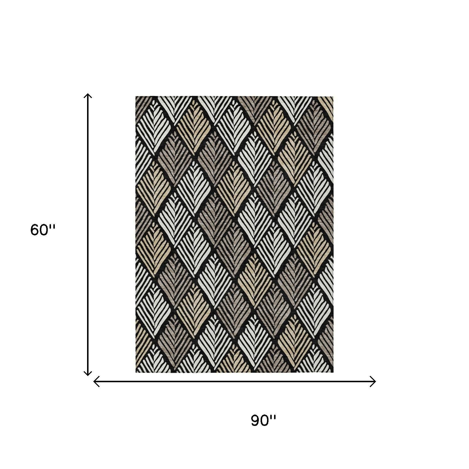 5' X 8' Black And Graphite Geometric Washable Indoor Outdoor Area Rug - Outdoor | blocked-missing-media,…