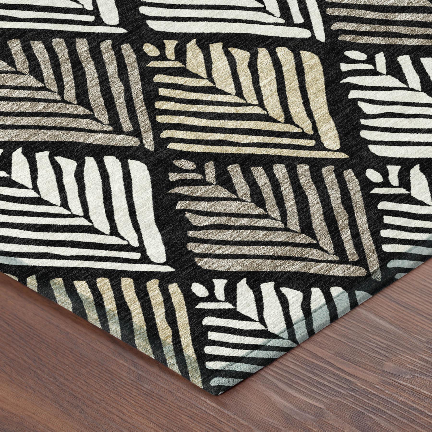5' X 8' Black And Graphite Geometric Washable Indoor Outdoor Area Rug - Outdoor | blocked-missing-media,…
