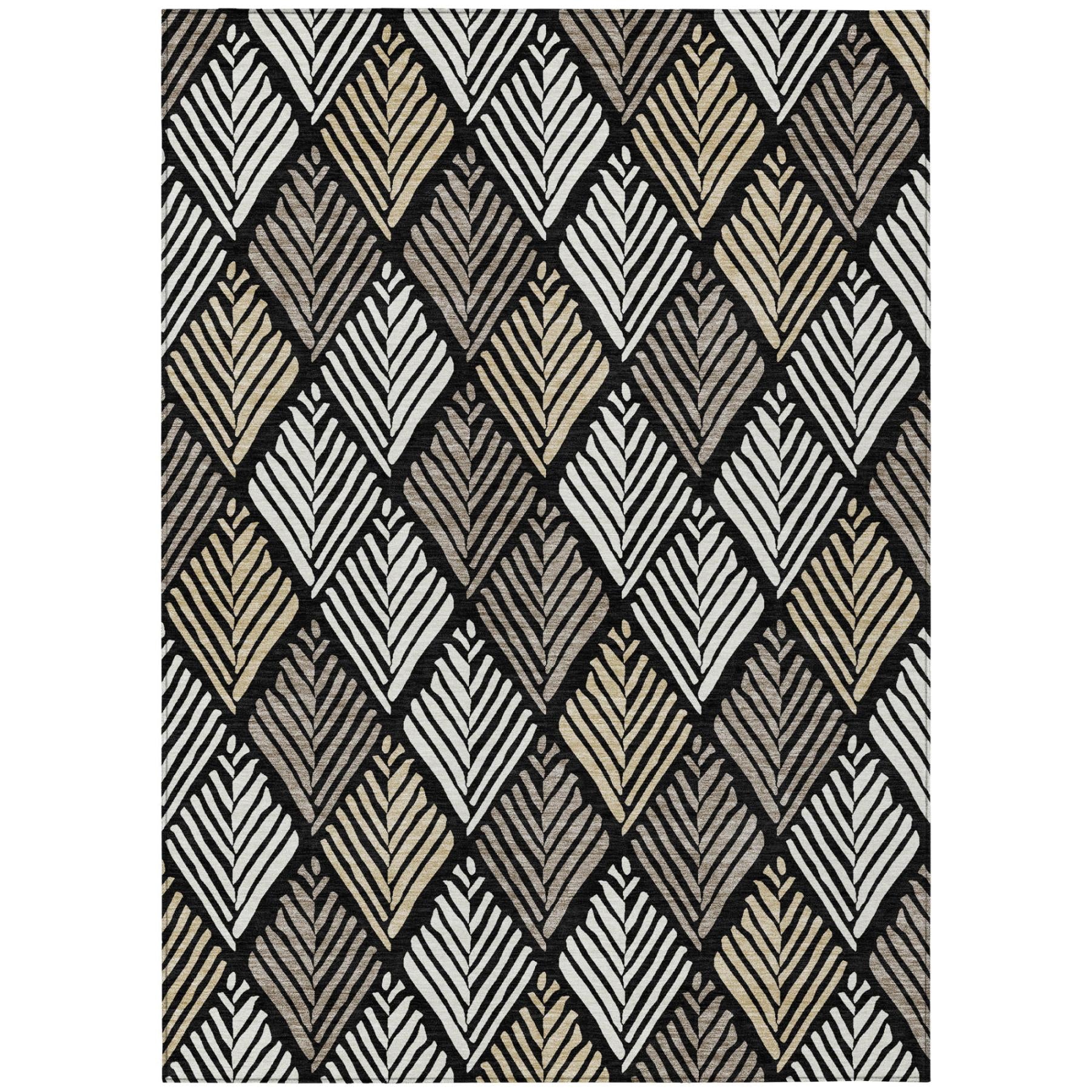 5' X 8' Black And Graphite Geometric Washable Indoor Outdoor Area Rug - Outdoor | blocked-missing-media,…