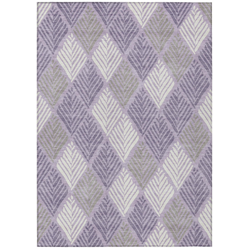 Lavender and purple geometric area rug with diamond pattern